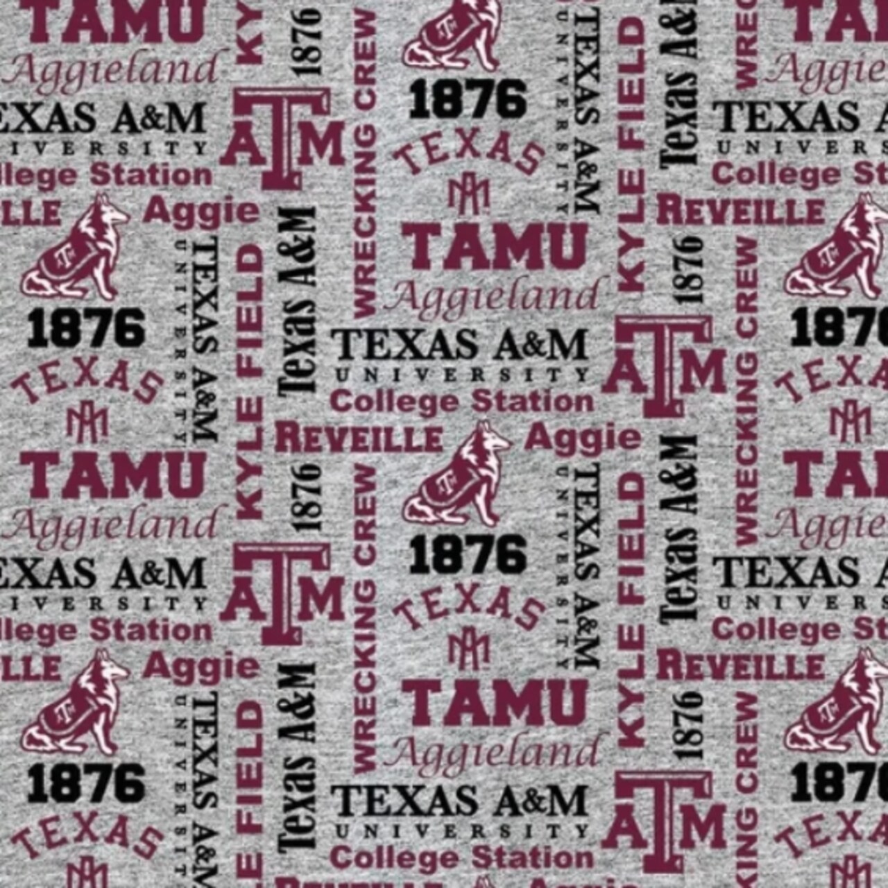 Licensed NCAA Texas A&M University Verbiage Fleece TAM1162 Fabric by the Yard